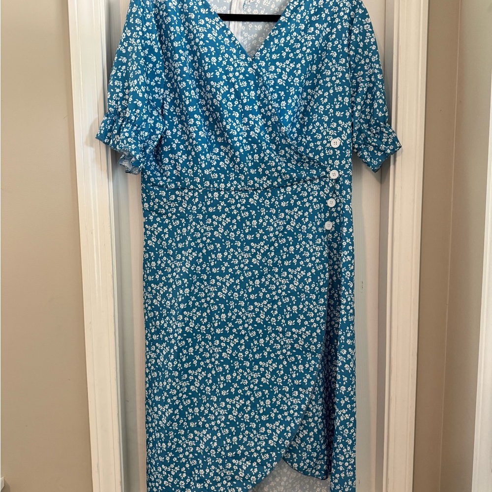 Floral Blue Wrap Dress